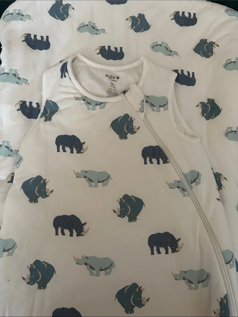Kyte BABY White Sleep Sack with Blue Rhino Print
